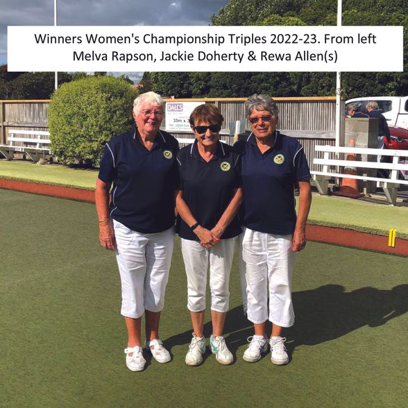 Winners Women's Championship Triples 2022-23. From left Melva Rapson, 